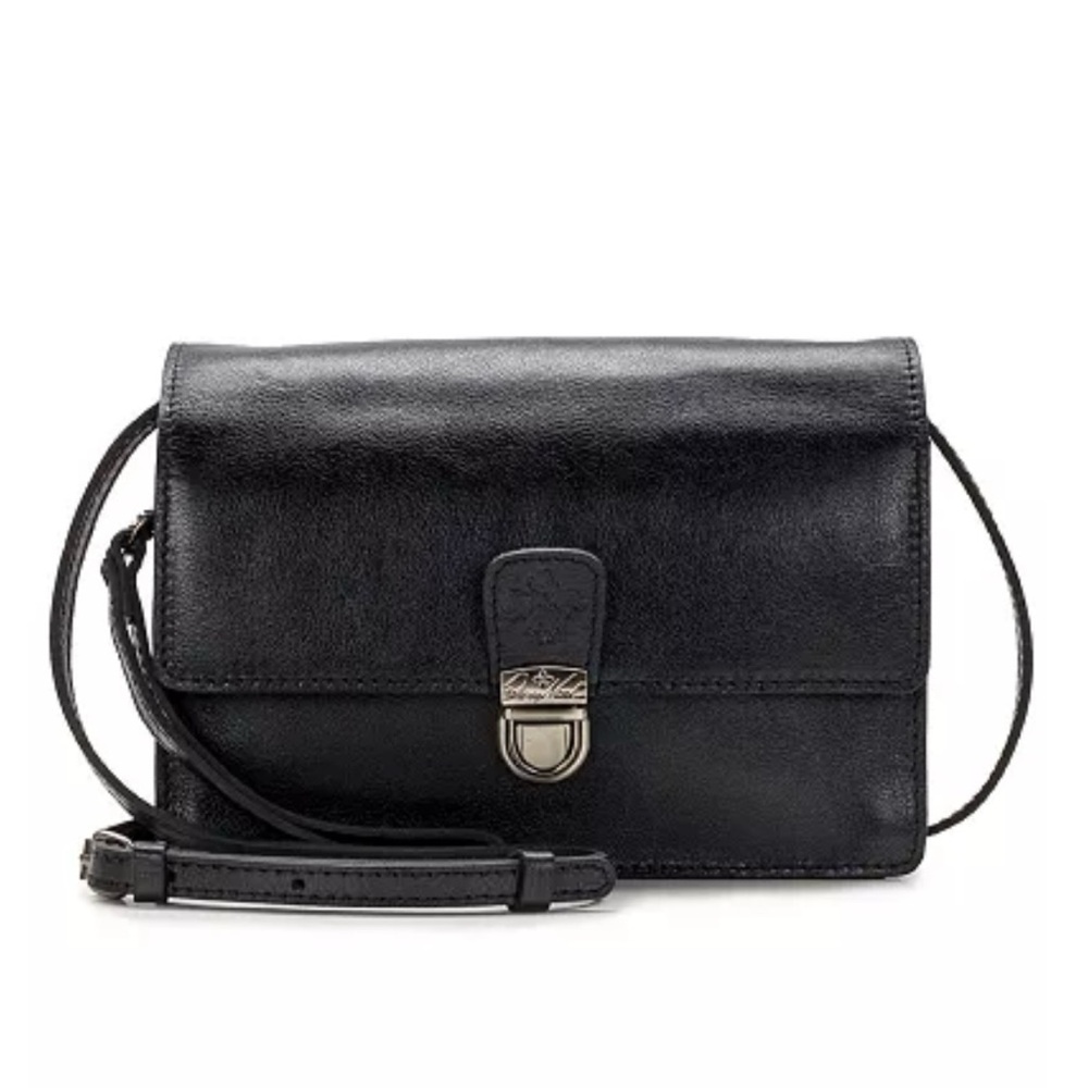 Patricia Nash Lanza 100% Leather Crossbody Purse/Clutch/Wristlet In Black/Silver